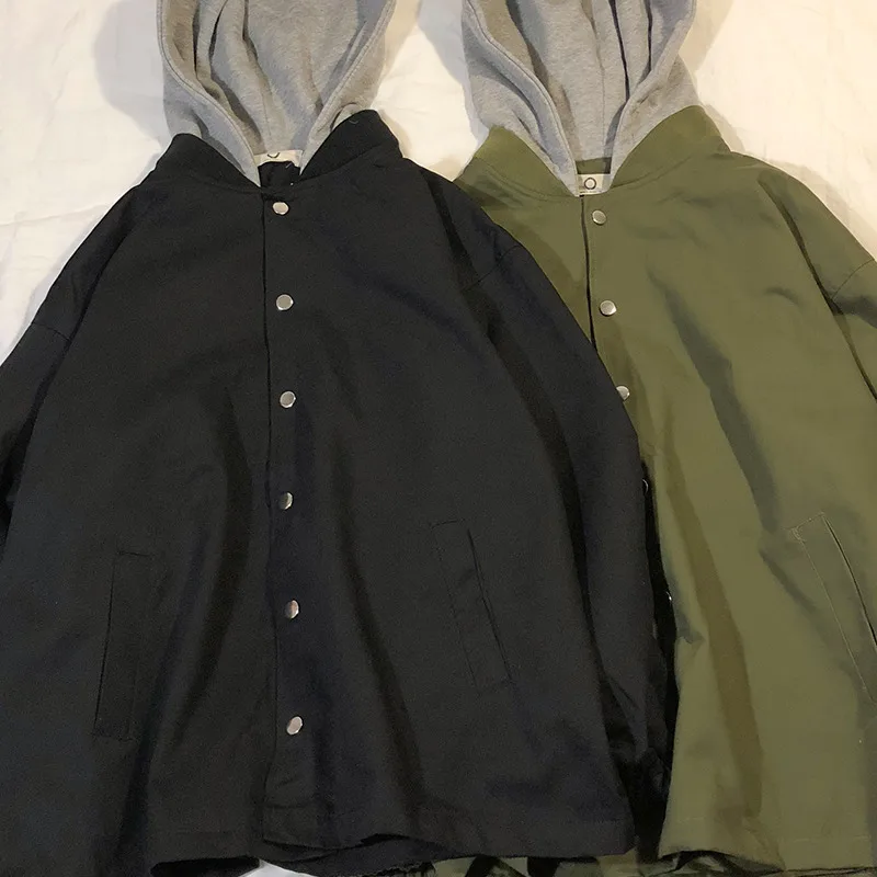 Spring New Jacket Men Fashion Solid Color Casual Hooded Jacket Man Streetwear Trend Wild Loose Bomber Jacket Male Clothes