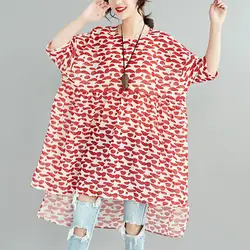 0139 летнее шифоновое платье для женщин; большие размеры свободные короткий рукав цветочный принт нерегулярные лоскутное Плиссированное