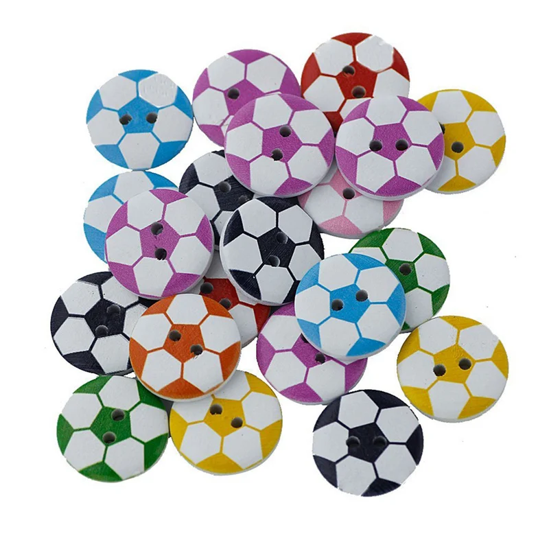

100Pcs Round Shaped Soccer Painted 2 Hole Wooden Sewing Buttons for Craft