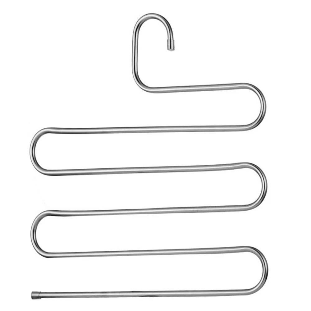 

AFBC 5 Pcs Pants Hangers Trousers S-type Stainless Steel 5 Layers Space Saver Clothes Organizer Multi-function Jeans Holder St