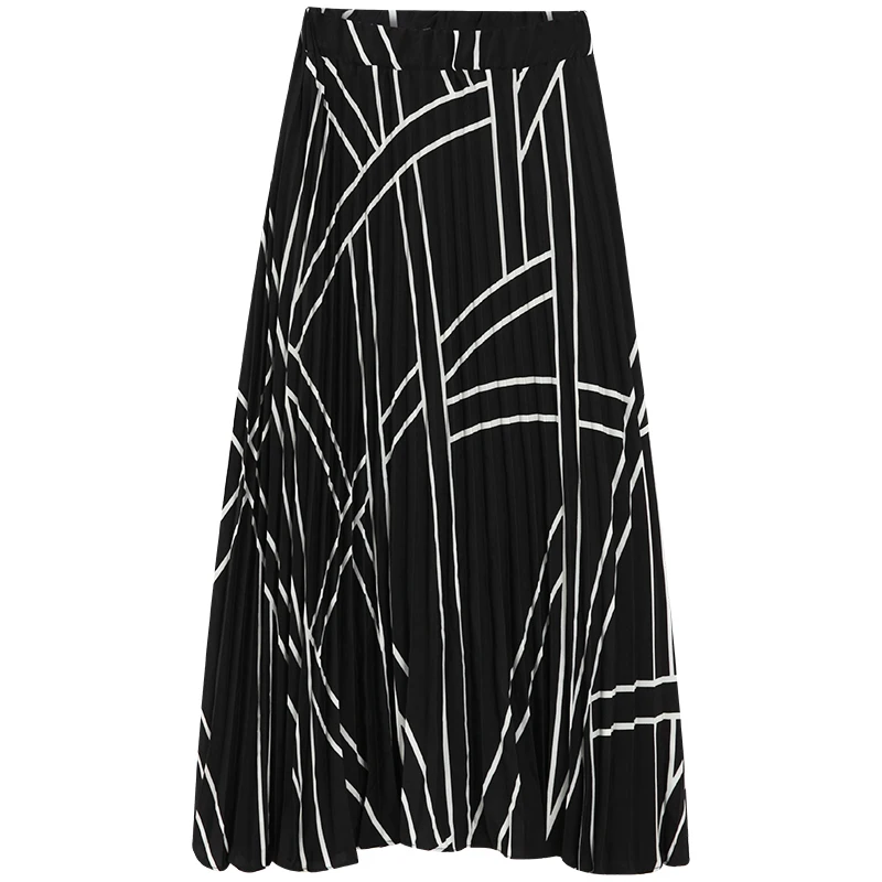 Женская плиссированная юбка, простая, до середины икры, в полоску, милая, с завышенной талией, модная, повседневная, весна