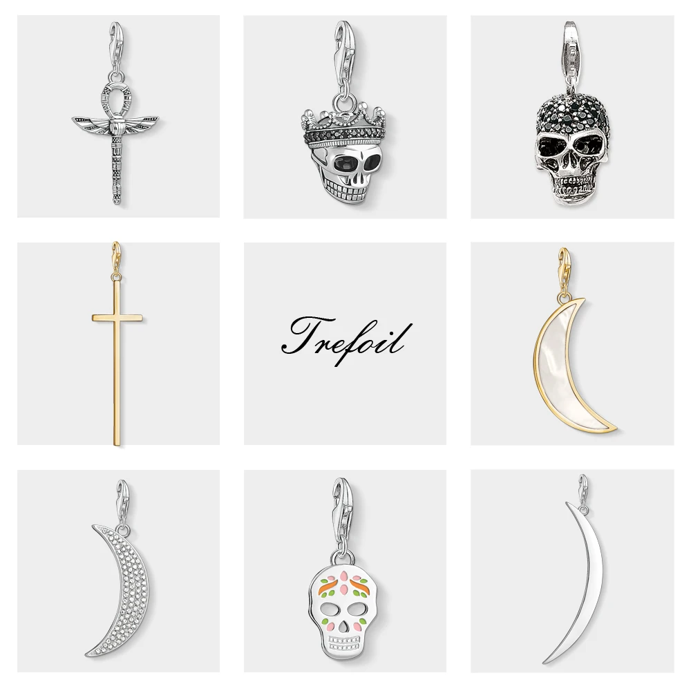 

Black CZ Skull King Moon Cross Pendant Charm,Fashion Jewelry 925 Sterling Silver Punk Gift For Women Men Fit Bracelet Necklace