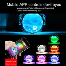 

Bike Car LED Headlight Projector Light Lamp Evil Eyes Bluetooth Mobile Phone App Colorful Car RGB Front Devil Eyes