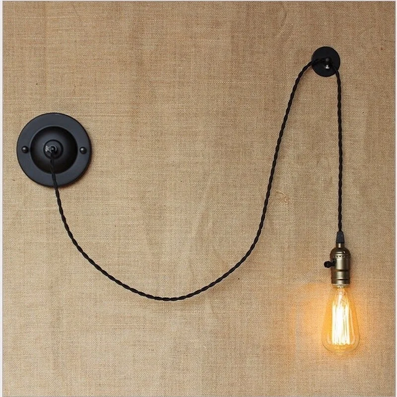 Luminária de parede industrial estilo loft, arandela ajustável com alça de metal rústica