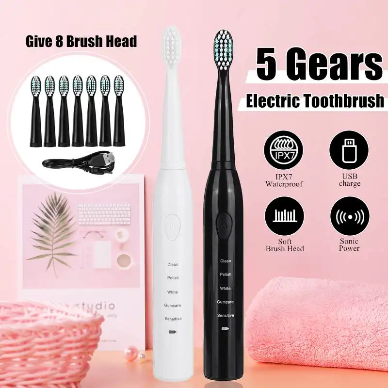 

Waterproof Sonics Electric Toothbrush USB Rechargeable Automatic Tooth brush with 4 Brush Heads Oral Hygiene Health Product