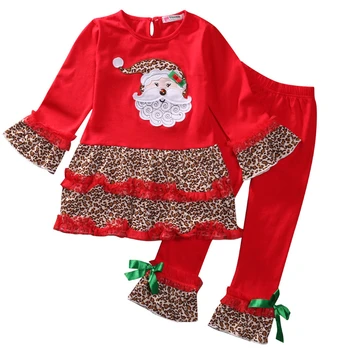 

Xmas Baby Girl Clothes Set Christmas Santa Claus Leopard Blouse Shirt Tops+Long Pants New Years SweetGirls Outfits Clothes Suit