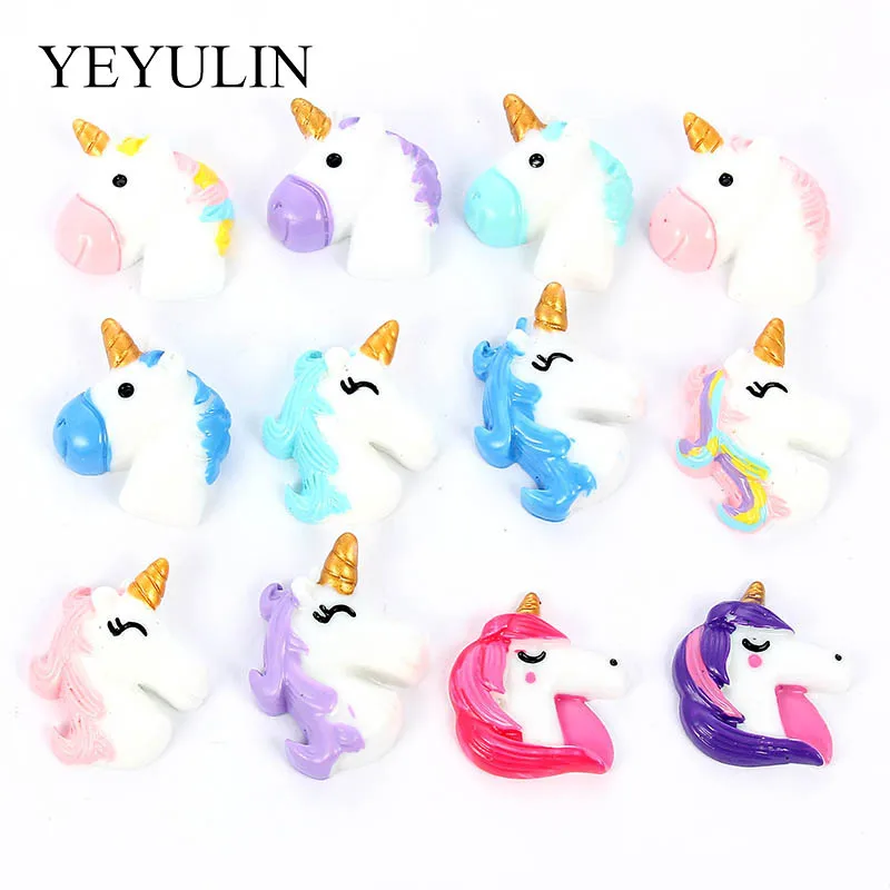 

12pcs Mixed Style Cartoon Anime Unicorn Cameos Cabochons For Children earrings DIY Jewelry Making