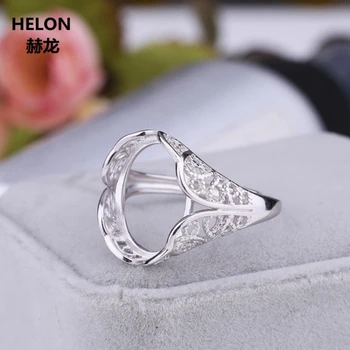 

925 Sterling Silver Engagement Wedding Ring White Gold Color 13x16mm Oval Cabochon Semi Mount Ring for Women DIY Stone