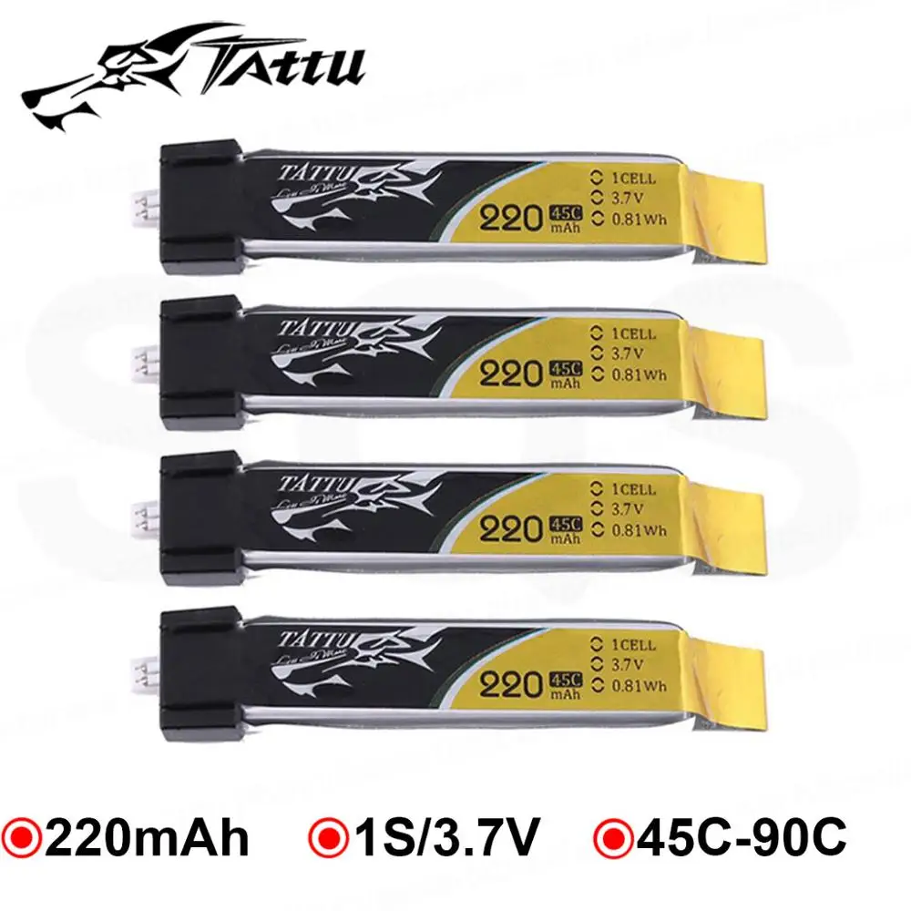 4X литий-полимерный аккумулятор tattu 220 mAh крошечный вуп Lipo Батарея 3,7 V 45C Eflite соединитель для стеллажей FPV рамка мини Drone Батарея известный