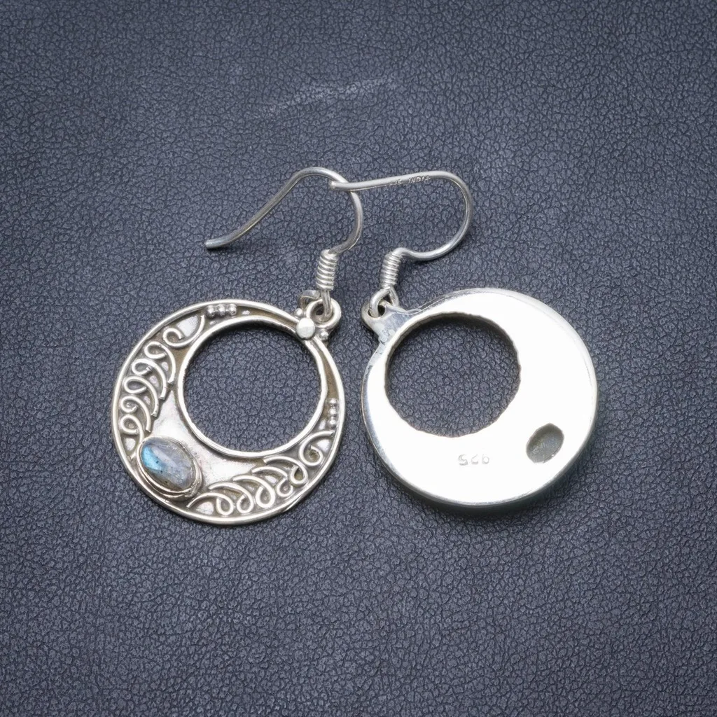

Natural Labradorite Handmade Unique 925 Sterling Silver Earrings 1 1/2" Y2080