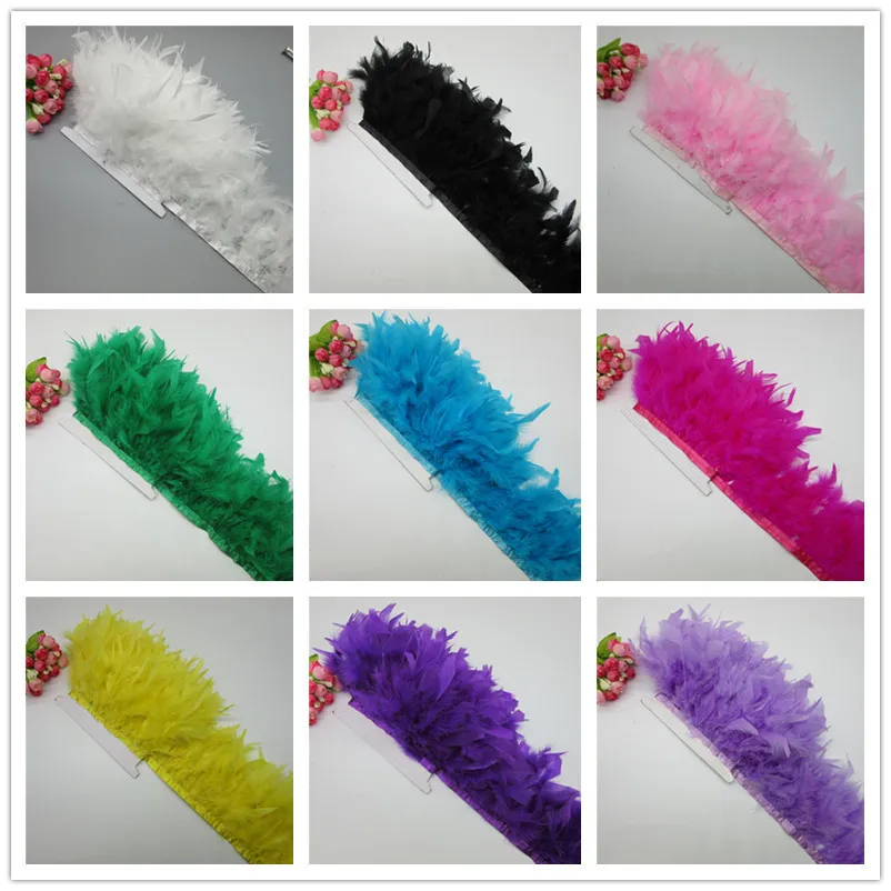 

YY-tesco 6Yard Fluffy Beautiful Turkey Feathers Ribbon Fringe Turkey Feather Trimming For Carnival Costumes DIY Clothing