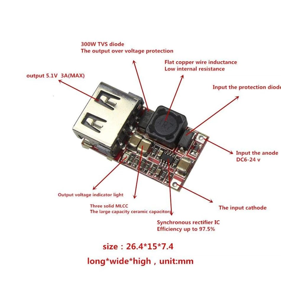 

DC 6-24V 12V/24v to 5V USB Output Charger Step Down Power Module Mini DC-DC Step Up Boost Module Power Adjustable Buck Converter