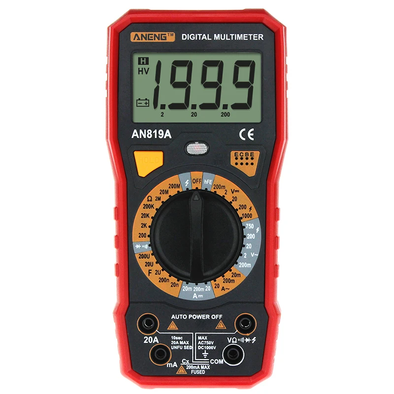 

ANENG AN819A Digital Multimeter AC / DC Voltage Capacity Resistance Triode Tester Ammeter Portable Multimeter