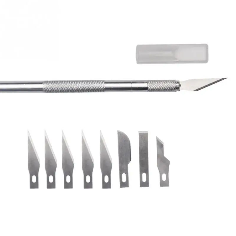 Скальпель с металлической ручкой, нож с 9 лезвиями, нож для резки древесины и бумаги, ручные ножи для рукоделия, Гравировальный нож, ручные инструменты для ремонта
