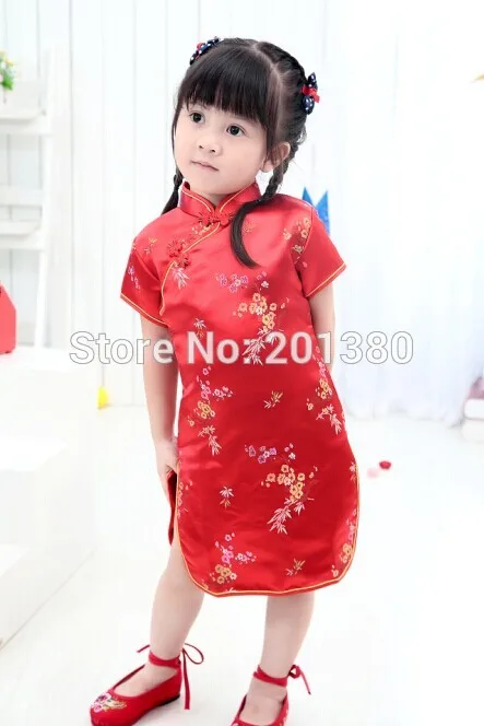 Зеленый китайский платье для девочек Дети Qipao Chi-Pao Cheongsam подарок одежда Одежда для маленьких девочек одежда с цветочным рисунком год