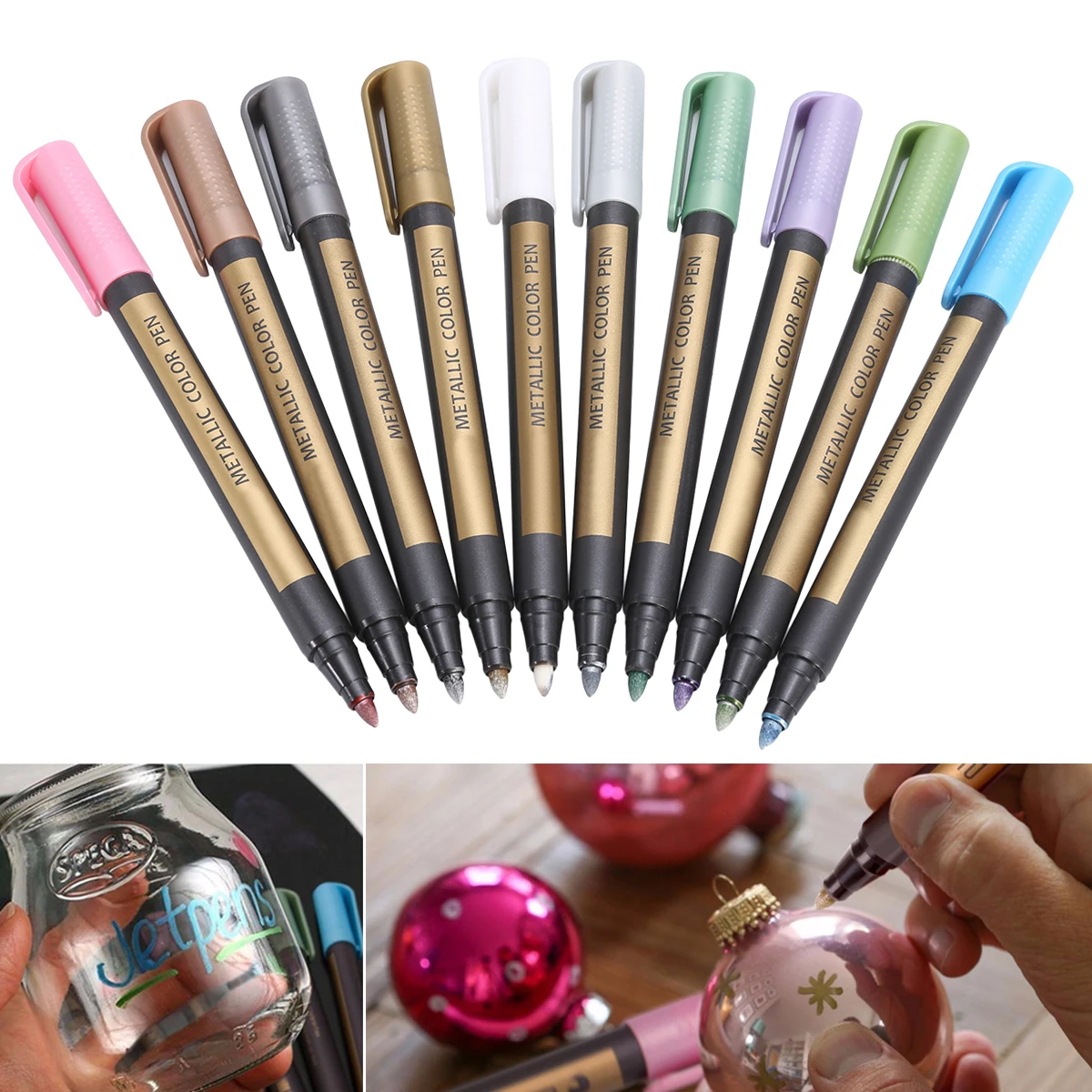 

10 Colors Metallic Paint Marker Pens Metallic Sheen Glitter Calligraphy Arts Painting Tool for DIY Album Home School Supplies