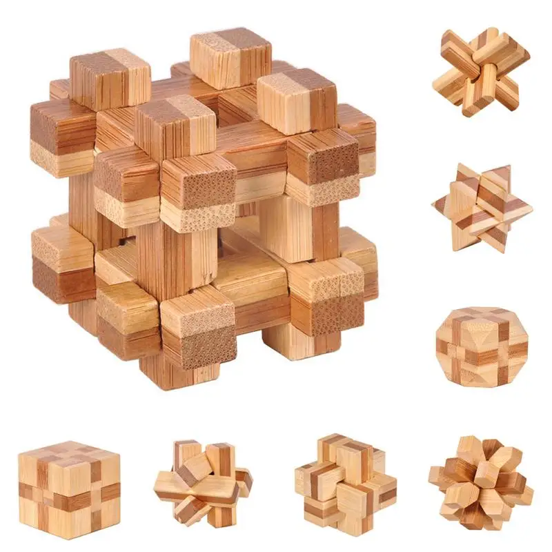 

Bamboo Kongming Lock Series IQ Brain Teaser Wooden Interlocking Burr 3D Puzzle Game Toy Ban Lock Ball Lock Square Lock