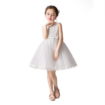 

White Lace Flower Girls Dresses Age For 4 - 14 Yrs Little Girls Graduation Party Gown Summer Vintage Christmas Dress Kids Frocks
