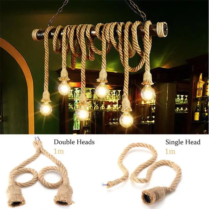 

1M 1.5M 220V E27 Lamp Base Vintage Hemp Rope Electric Cord Wire DIY Pendant Garland String Lights Decorative Light Bulb Holder