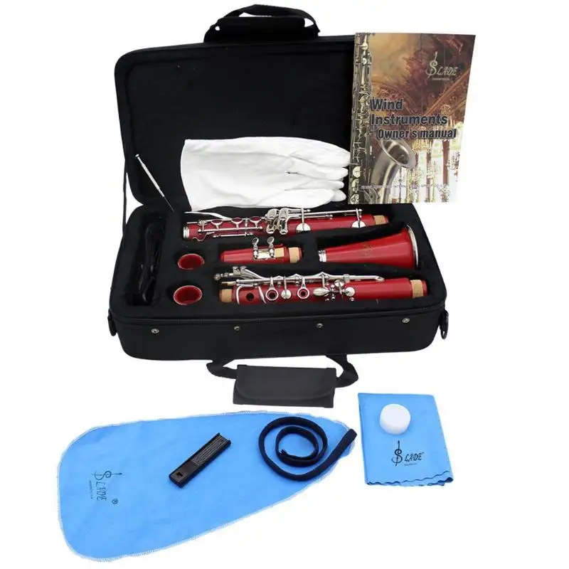 

Clarinet ABS 17 Key bB Flat Soprano Binocular Clarinet with Cork Grease Cleaning Cloth Gloves 10 Reeds Screwdriver Reed Case