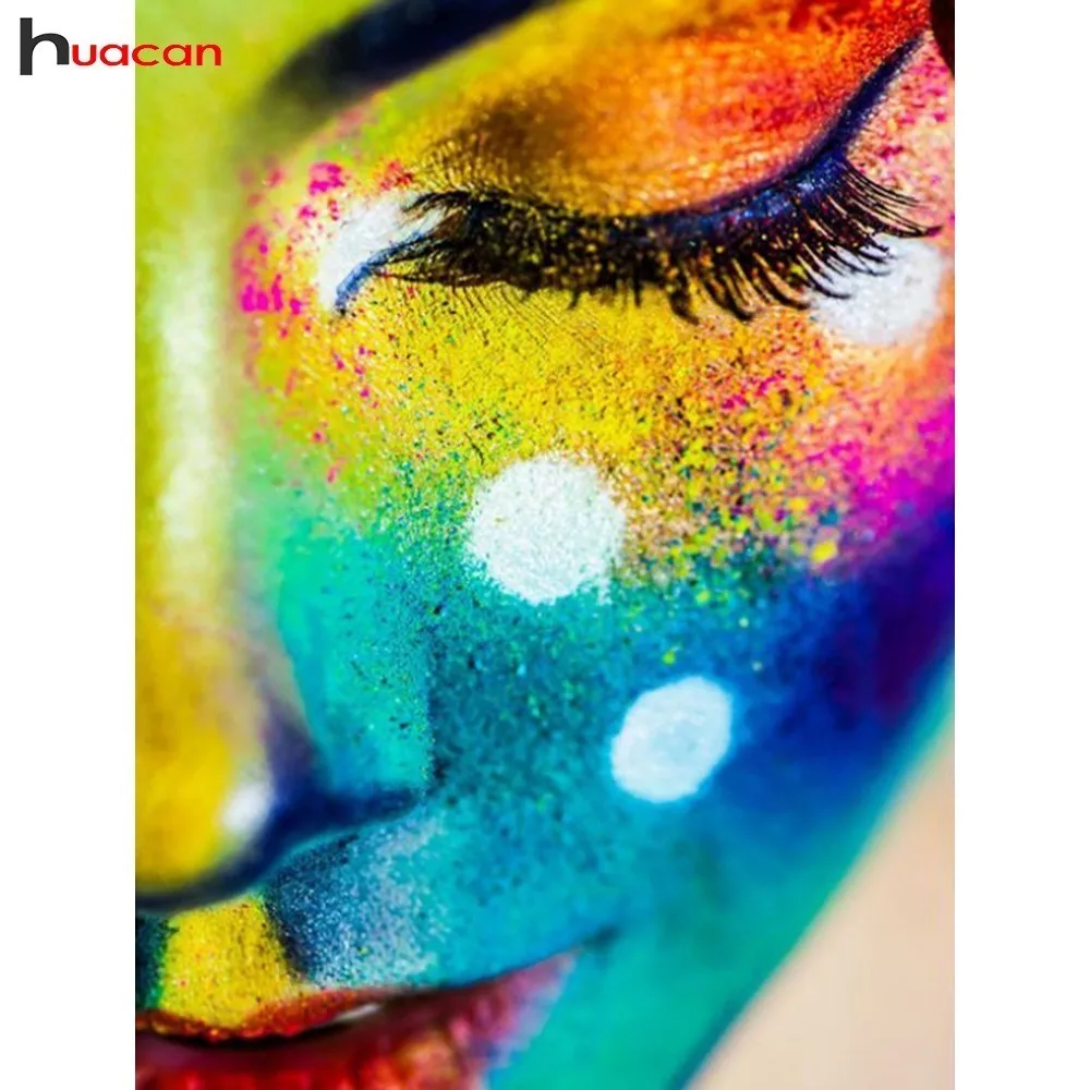 

HUACAN 5D DIY Diamond Painting Colorful Face Full Square/Round Drill Diamond Embroidery Portrait Cross Stitch Mosaic Decoration