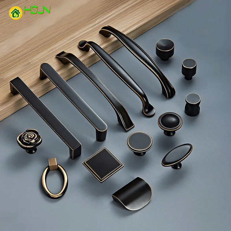 

1 pc American Style Brass Handles and Knobs Wardrobe Drawer Pulls Kitchen Cabinet Knobs Black Furniture Handles Hardware