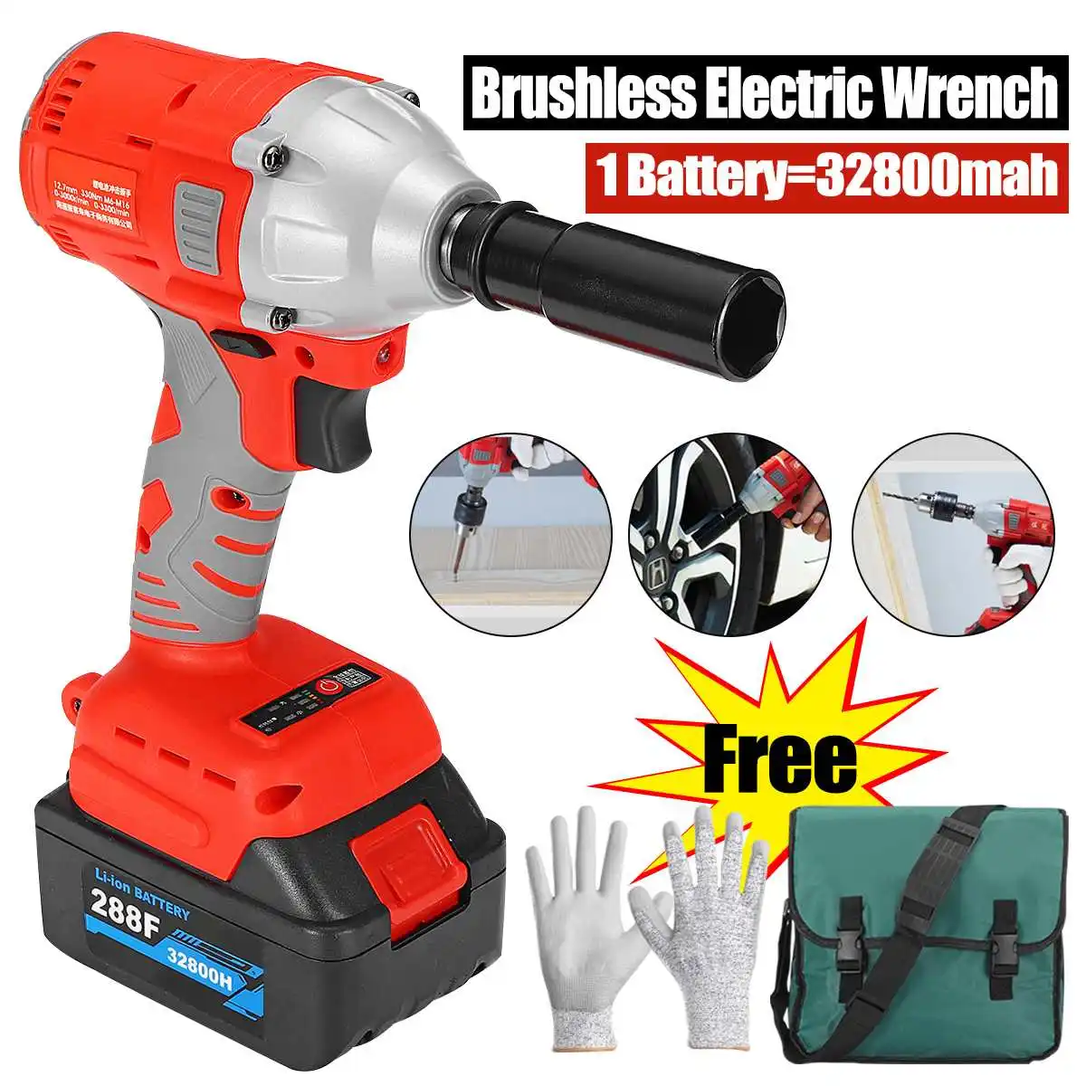 

Brushless Cordless Electric Impact Wrench 1/2 Socket Wrench Rechargeable Batteries Hand Drill Installation Power Driver Tools