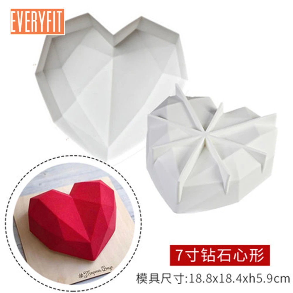 

Net red French mousse cake mold, silicone chocolate pudding jelly diamond love heart-shaped household baking tools