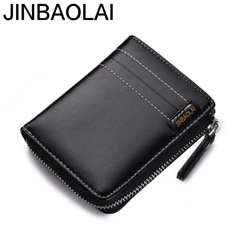 

JINBAOLAI New L-Zip Short Wallets PU Leather Solid Sample Style Zipper Purse Card Horder Famous Brand High Quality Male Wallet