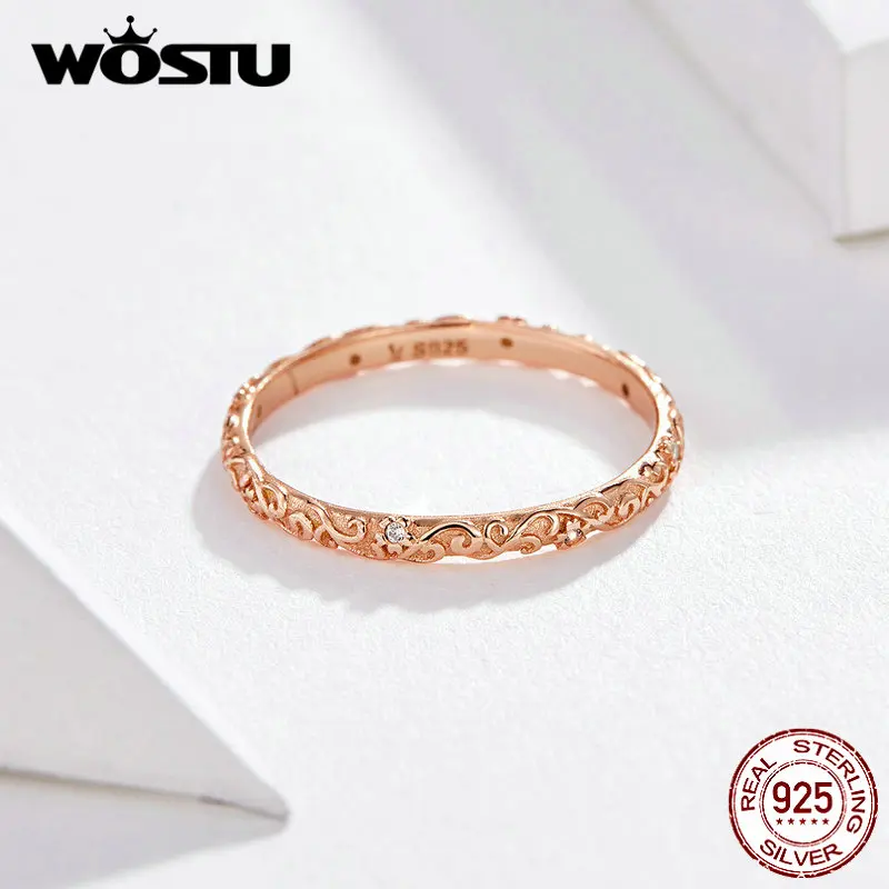 Женское кольцо из розового золота WOSTU минималистичное стерлингового серебра 925