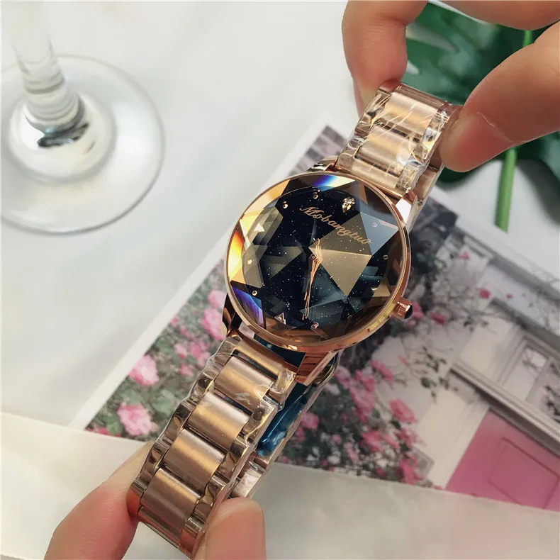 Beste Luxe Crystal Star Sky vrouwen Horloge Goud Stalen Riem Water Diamant Dail Armband Horloge Polygon Gift Klok