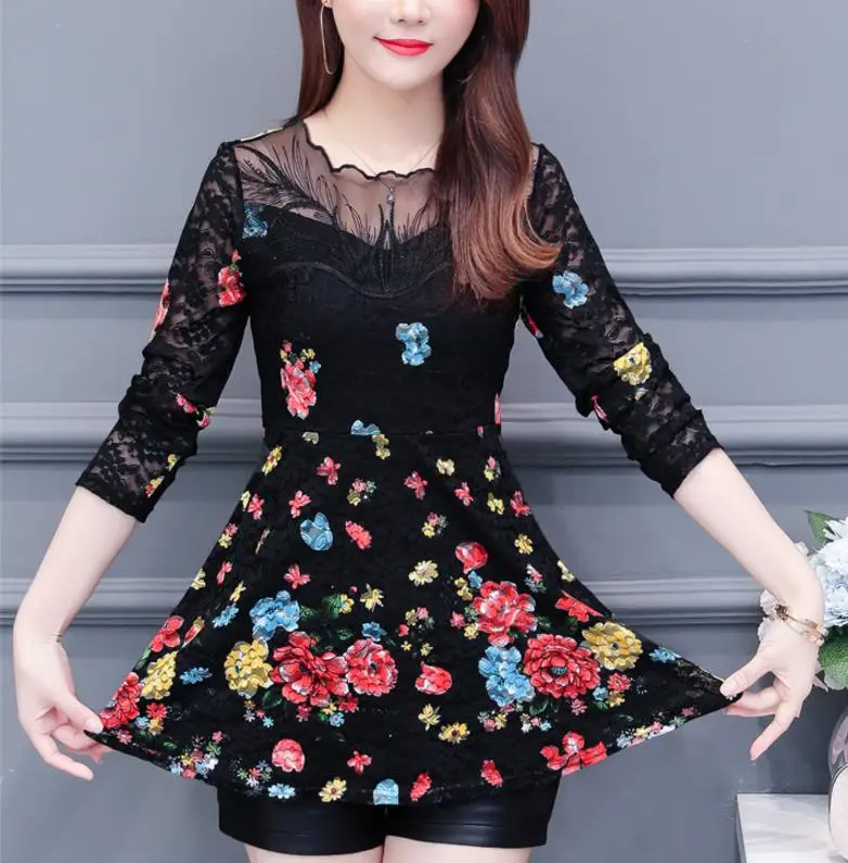 2019 New Arrival Fashion spring long sleeve Slim floral long Shirt Female Casual Slim Color Plus Size elegant Printed Blouse 2019 New Arrival Fashion spring long sleeve Slim floral long Shirt Female Casual Slim Color Plus Size elegant Printed Blouse