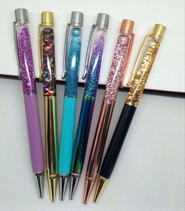 

Ellen Brook 1 Piece Luxury Ballpoint Flow Oil Crystal Gold Foil Metal Copper Colorful Powder Quicksand Pen Office School Supply