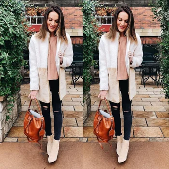 

Newly Fashion Women Long Sleeve Loose Warm Zip up Casual Contrast Color Knitted Cardigan Ladies Outwear Jacket Coat