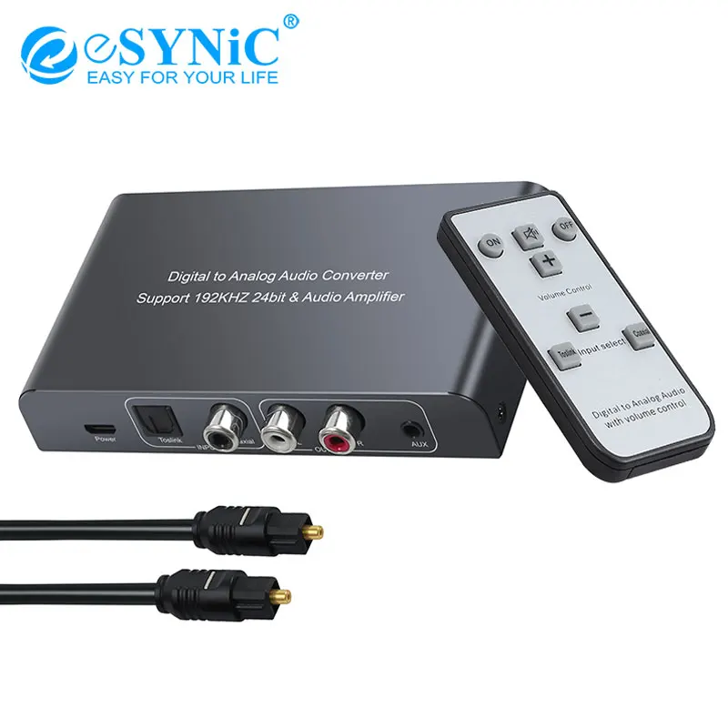 

eSYNiC 192kHz USB Digital to Analog Audio Converter DAC Adapter IR Remote Control Coaxial Toslink Stereo L/R RCA 3.5mm Jack