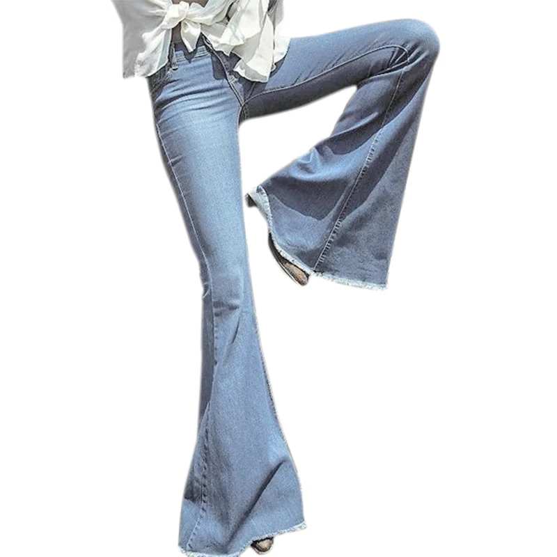Весна осень широкие брюки потертые расклешенные джинсы женская винтажная тонкая джинсовая одежда винтажные расклешенные джинсы 533