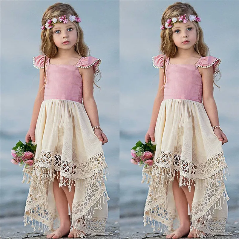 

Sweet Children Baby Girl Lace Tutu Fancy Pink Long Dress Kids Party Princess Maxi Dresses Girl Sundress