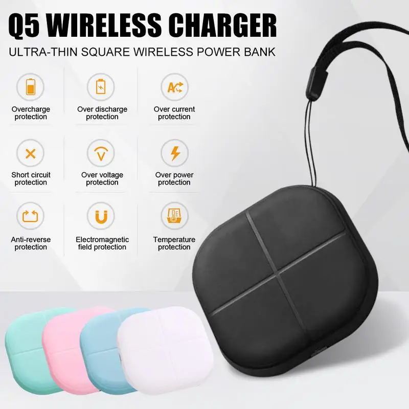 

Mini Q5 Wireless Charger Ultra-thin Square Portable Wireless Power Bank For IPhone Samsung Mobile Phone Qi-enable Devices