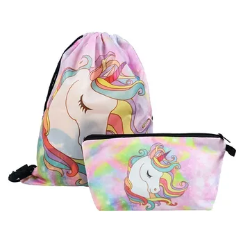 

Unicorn Pattern Large Capacity Travel Storage Bag Set Polyester Drawstring Organizer Pouch Zipper Cosmetic Bag