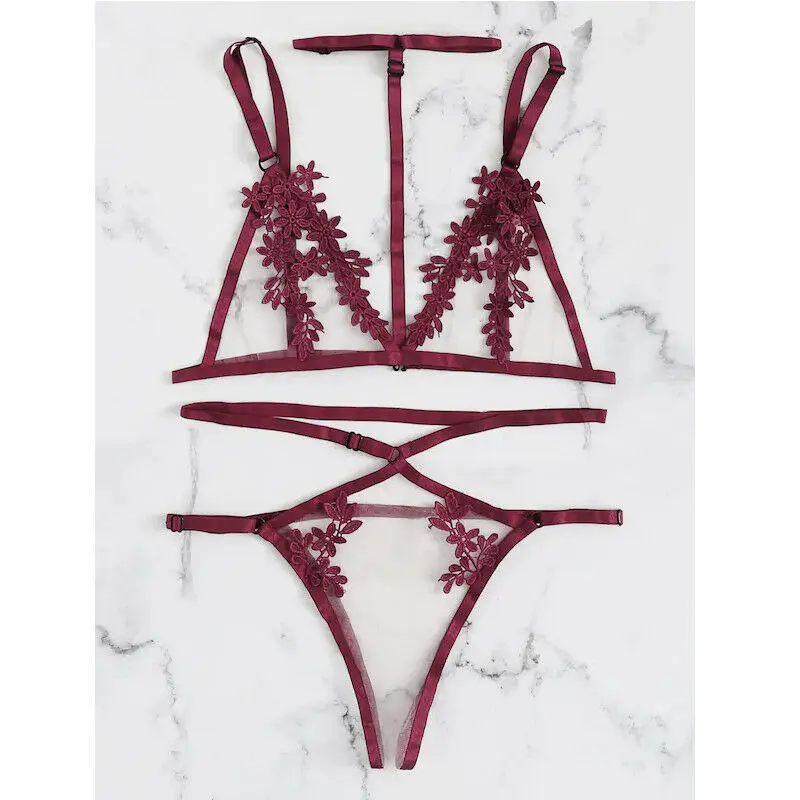 

Summer Sexy Women Babydoll Lace Floral Nightwear Sleepwear Underwear G-string 2pcs Beachwear Swimsuits See-through Bikini Sets