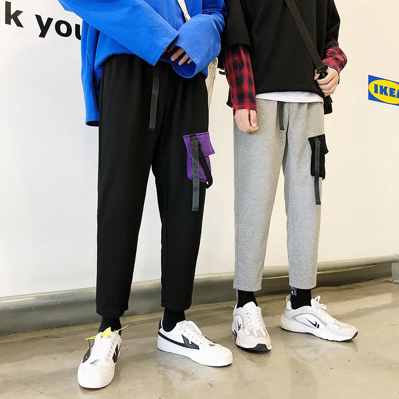 Men's Trousers 2019 Spring New Harbor Pockets Straight Tube Nine Pants Fashion Urban Feet Gray Black Youth Casual Men's Clothing Men's Trousers 2019 Spring New Harbor Pockets Straight Tube Nine Pants Fashion Urban Feet Gray Black Youth Casual Men's Clothing