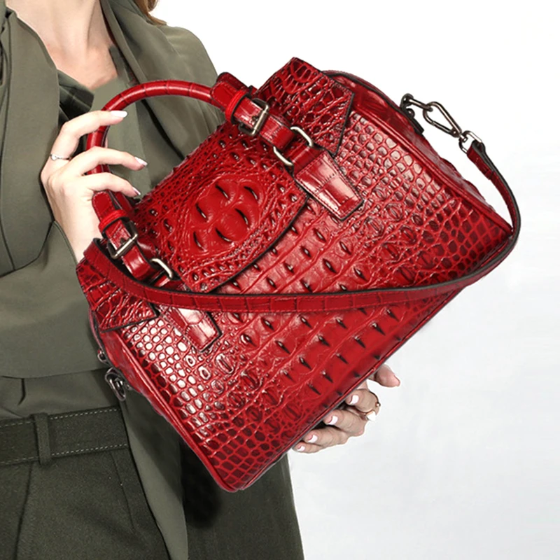 

High Quality Women Real Cowhide Top Handle Bag Crocodile Pattern Multi-Capacity Tote Cross Body Shoulder Genuine Leather Bags
