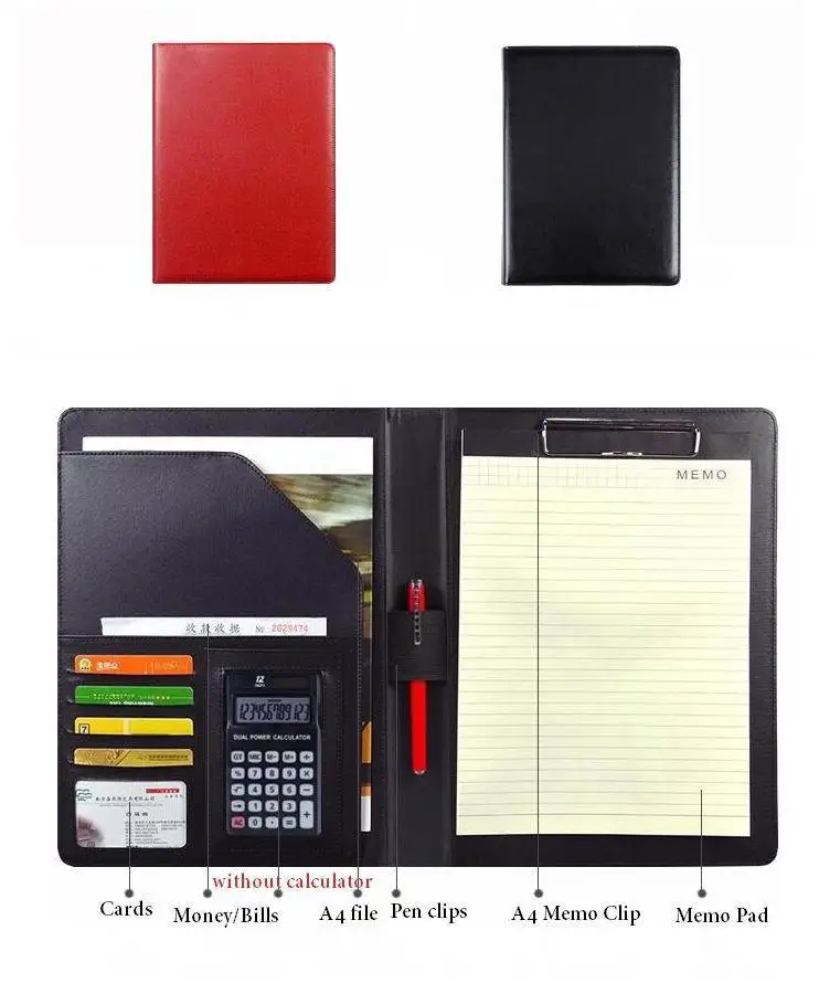 

10X Business Notebook Multifunction with Money/Bill Cases PU Leather Padfolio with A4 Clipboard Memo Pad Office Organizer Folios