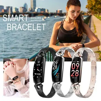 AK16 Smart Bracelet Blood Pressure Heart Rate Monitor Fitness Tracker IP67 Waterproof with Vibration Alarm Smart Watch for Women