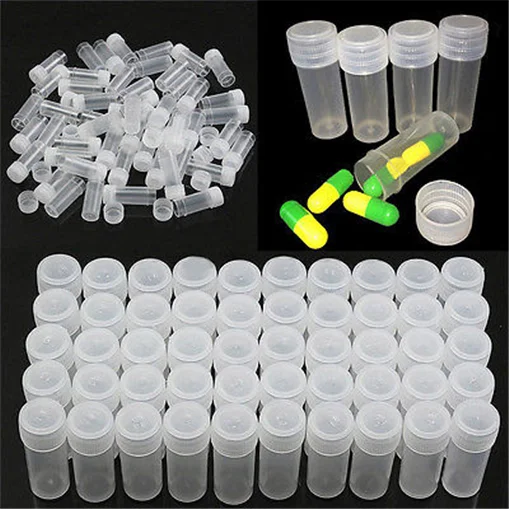 

5PCS Plastic Sample Bottle Test Tube Small Bottles Pill Storage Containers 5ML