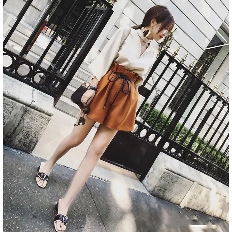 

2019 Summer Fashion Temperament Tops And Wide Leg Shorts Two Pieces Set Three Quarter Elegant Plus Size Chiffon Suits