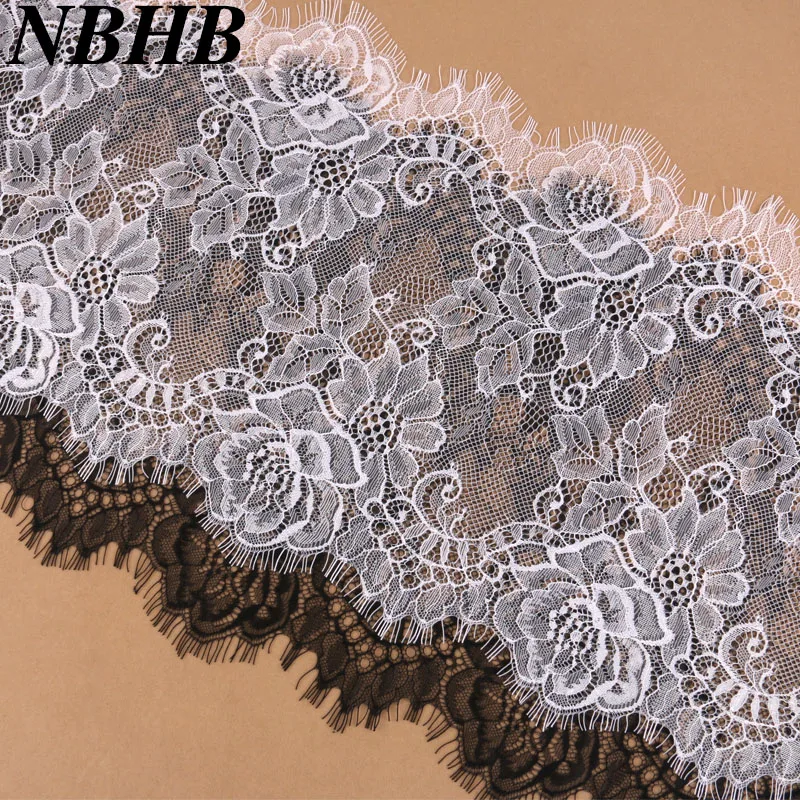 

3Meters Polyester Embroidered Eyelash Lace Fabric Trim Sew On Dress Clothing 26CM Wide Lace Ribbon Applique Sewing Wedding Decor