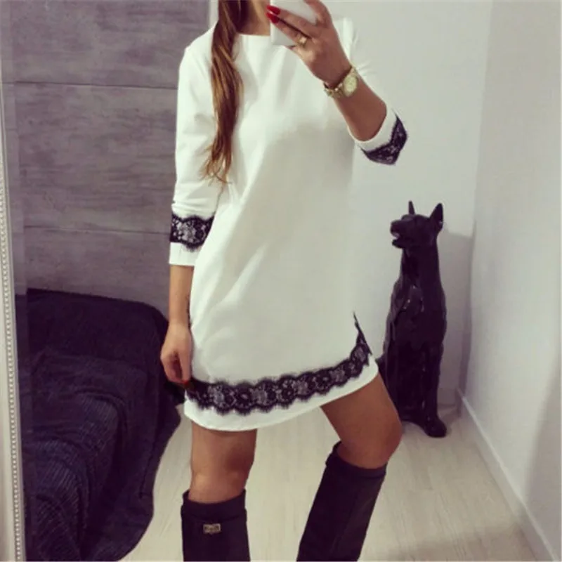 

Women Casual O-Neck Dress Women Lace Dress Ladies Party Tunic Mini Dress