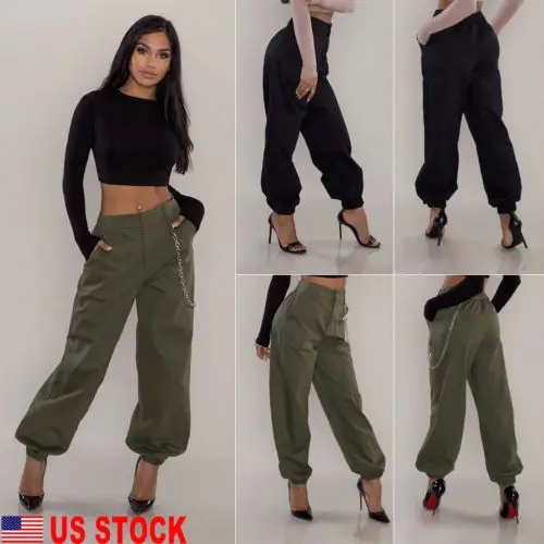 Новые модные женские повседневные свободные однотонные шаровары черные армейские зеленые длинные штаны хлопковые брюки размера плюс S-3XL