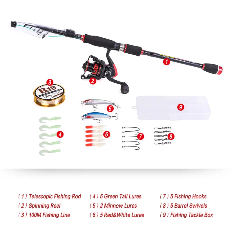 

LEO T27772-4 Carbon Fiber 2.4m Fishing Rod Tool Casting Telescopic With Fishing Lure Spinning Reel Lines Combos Tackle Set
